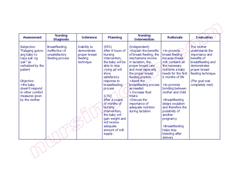 Nursing Care Plan Breast Feeding Ineffective Breastfeeding Human