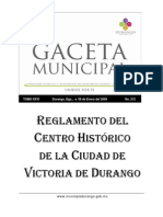 Reglamento Del Centro Historico de Durango 2009