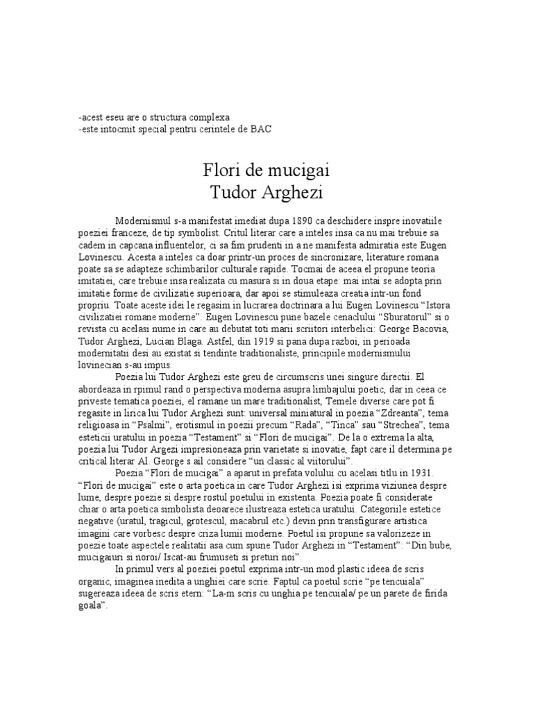 Www Referate Ro Eseu Bac Flori De Mucigai Tudor Arghezi 1da1c