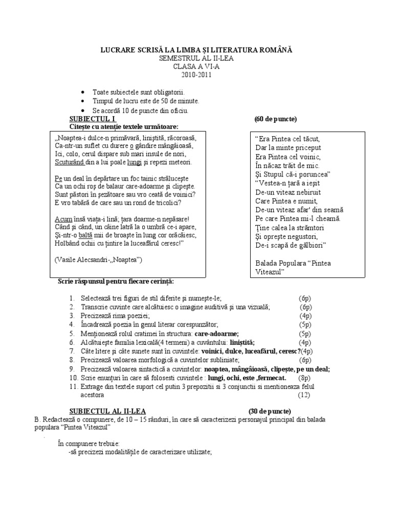Teza LB Romana Cls 6 | PDF
