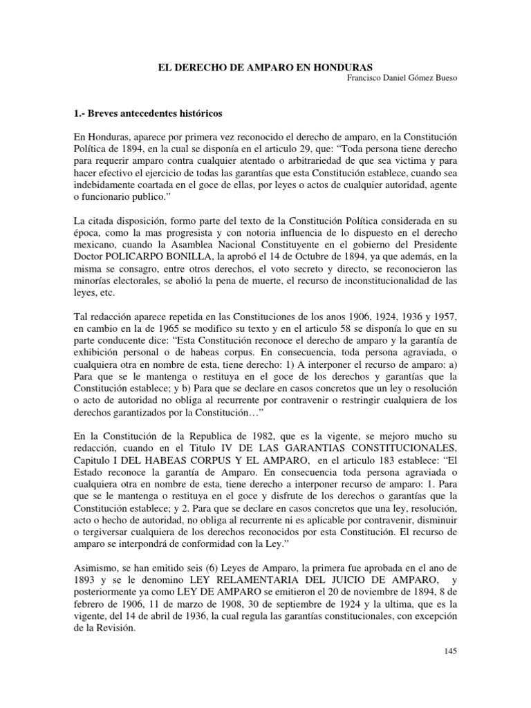 Derecho de Amparo en Honduras | PDF | Juez | Habeas corpus