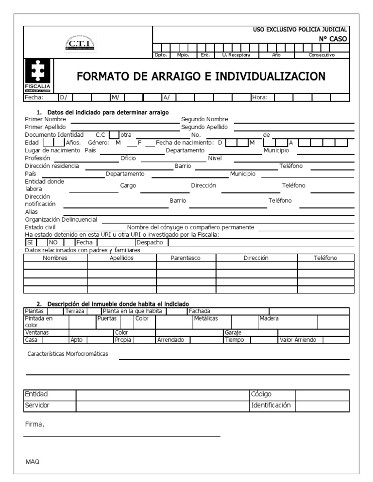 Formato de Arraigo e Individualizacion