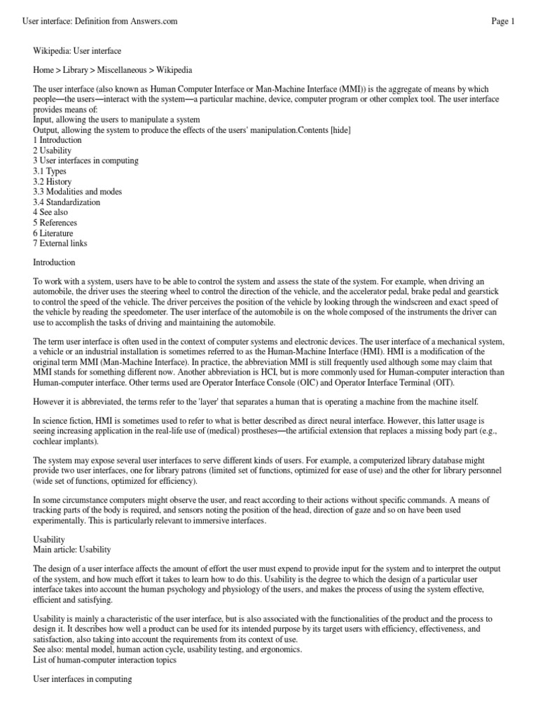 User Interface Definition From Answers PDF Graphical User