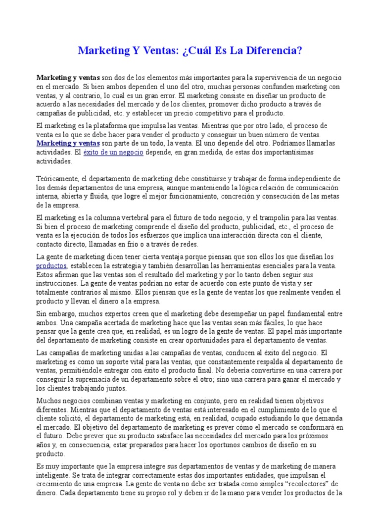 Marketing Y Ventas Cuál Es La Diferencia Pdf Pdf Marketing