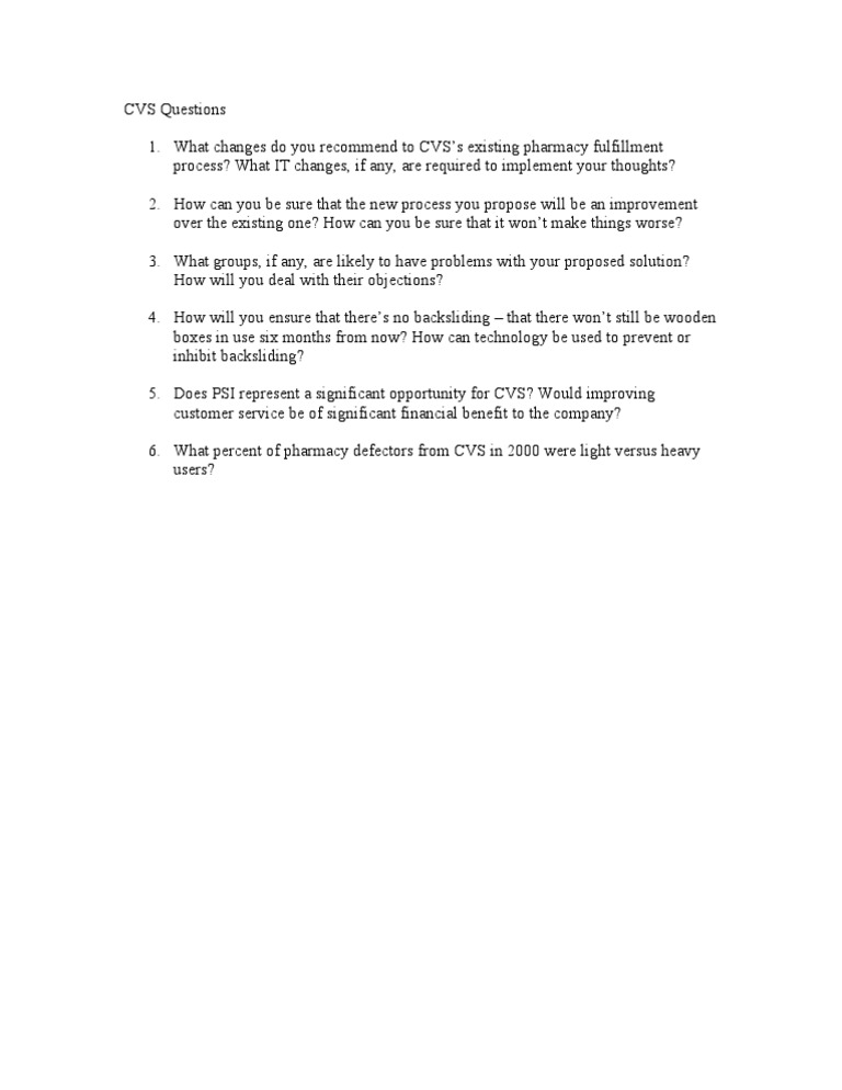 CVS Pharmacy Process Improvement Questions | PDF | Career & Growth ...