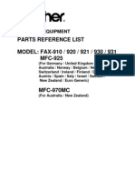 Brother Fax 910,920,921,930,931,MFC925,970MC Parts List