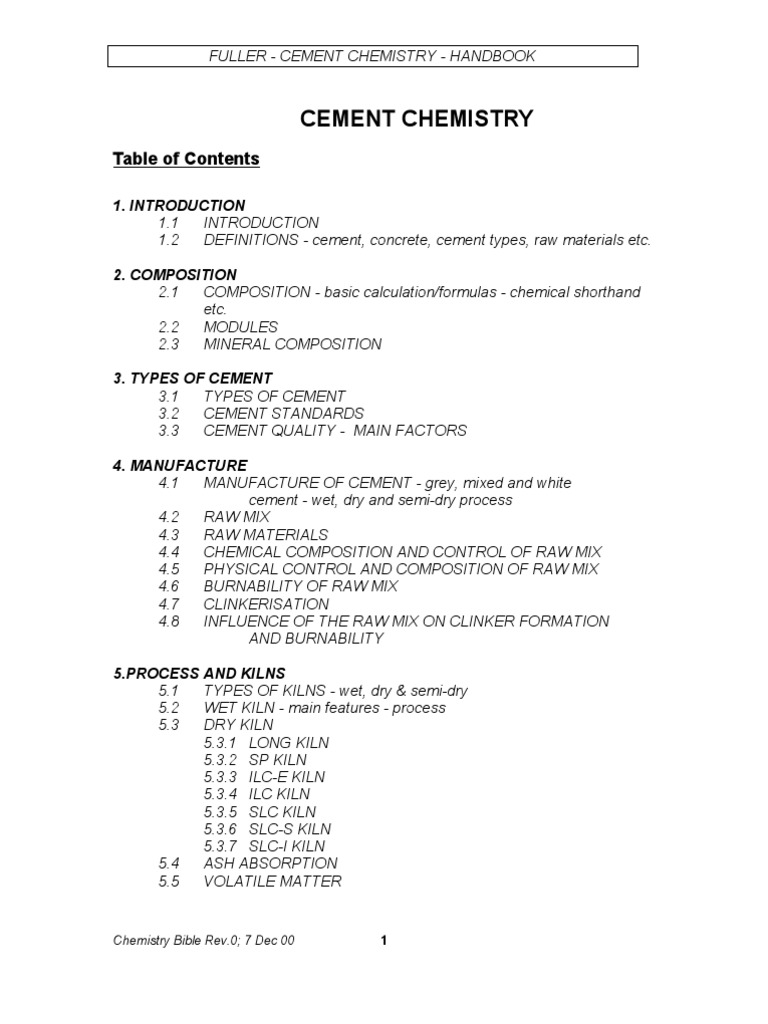 Cement Chemistry Handbook Fuller