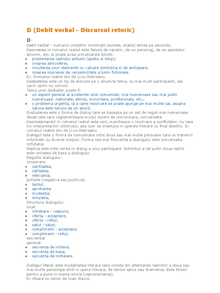 Debit Verbal, Discurs Retoric | PDF