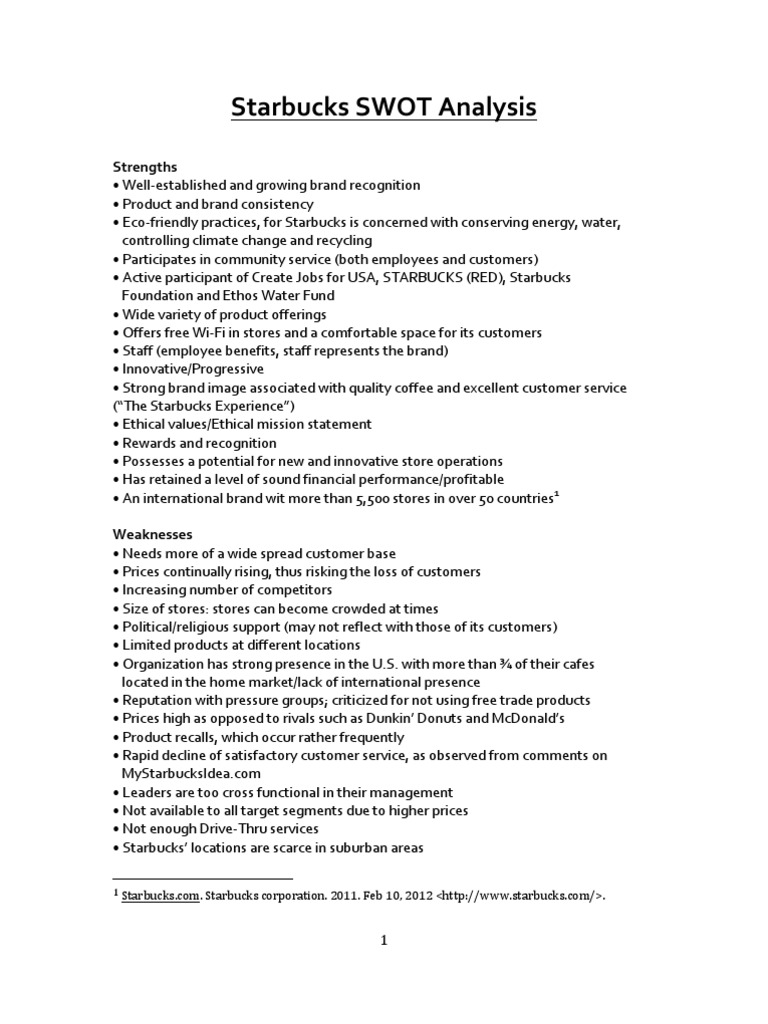 SWOT Analysis PDF Starbucks Foods
