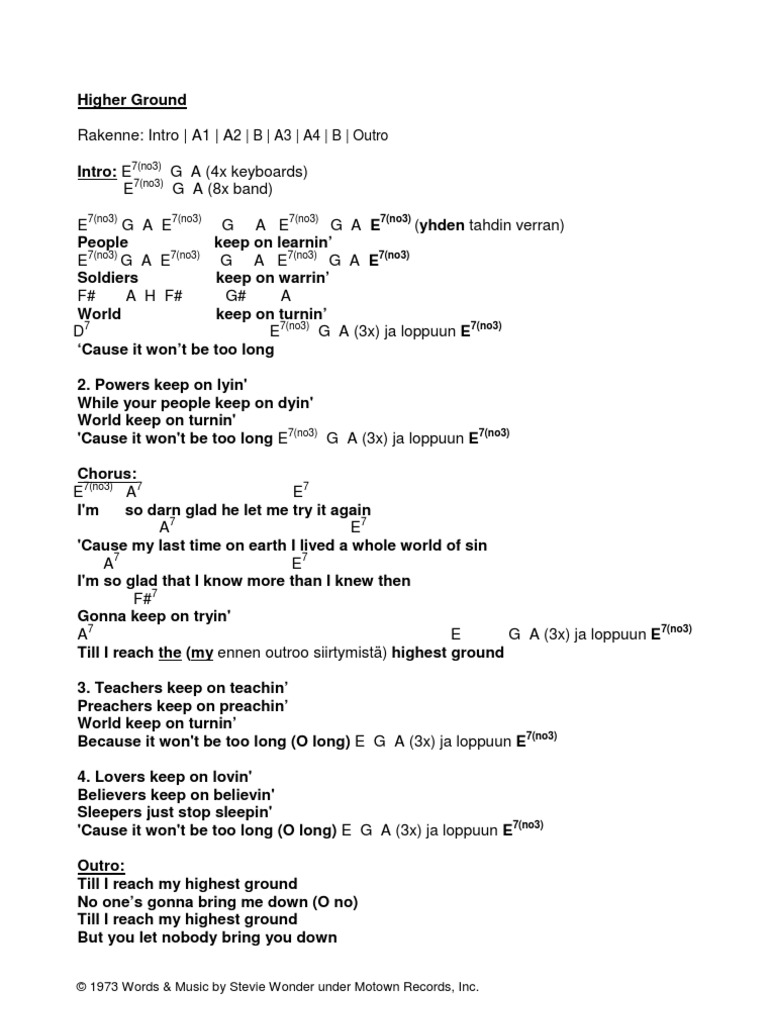 Stevie Wonder Higher Ground (Chord)