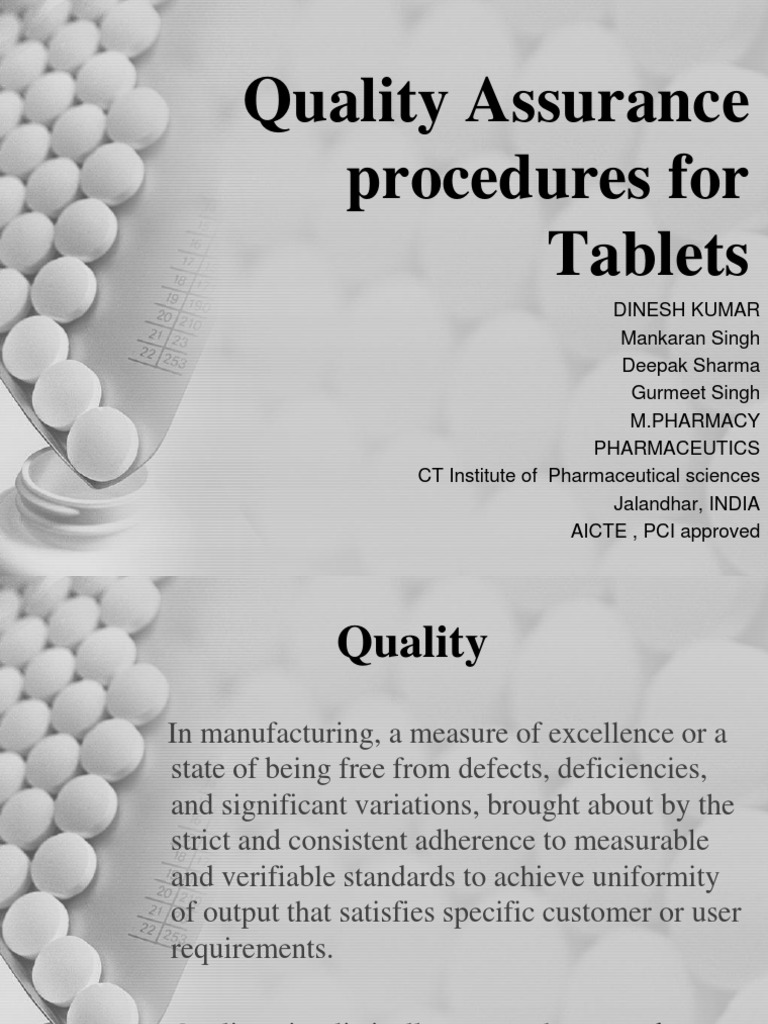 In Process Quality Control Tests For Pharmaceuticals. Tablet