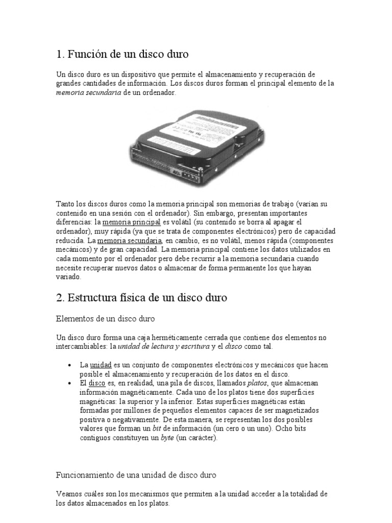 Estructura y Funcionamiento del Disco Duro | PDF | Disco duro | Archivo ...