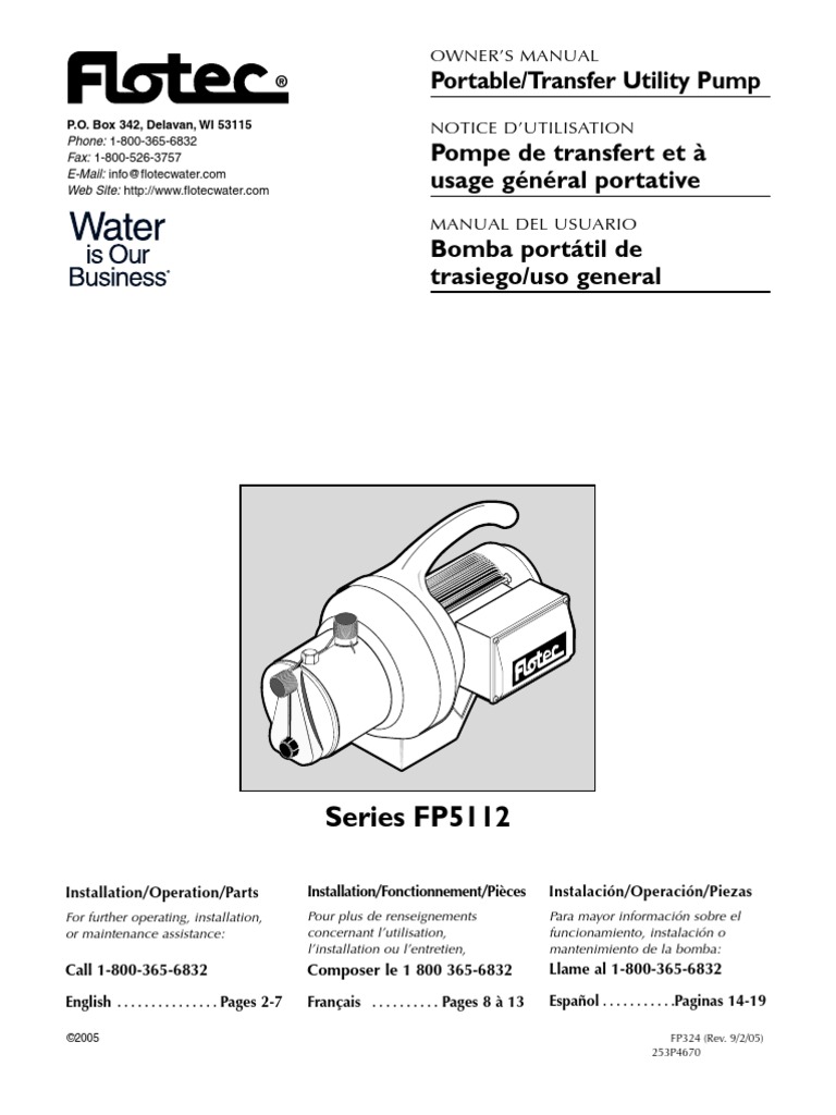 Flotec Water Pumps Owner's manual Model FP324Sprinkler Pump Pipe