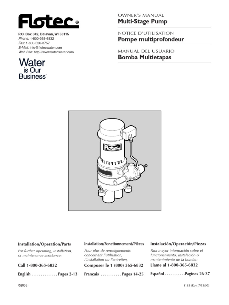 Flotec Water Pumps Owner's manual Model S183 Pump Pipe (Fluid