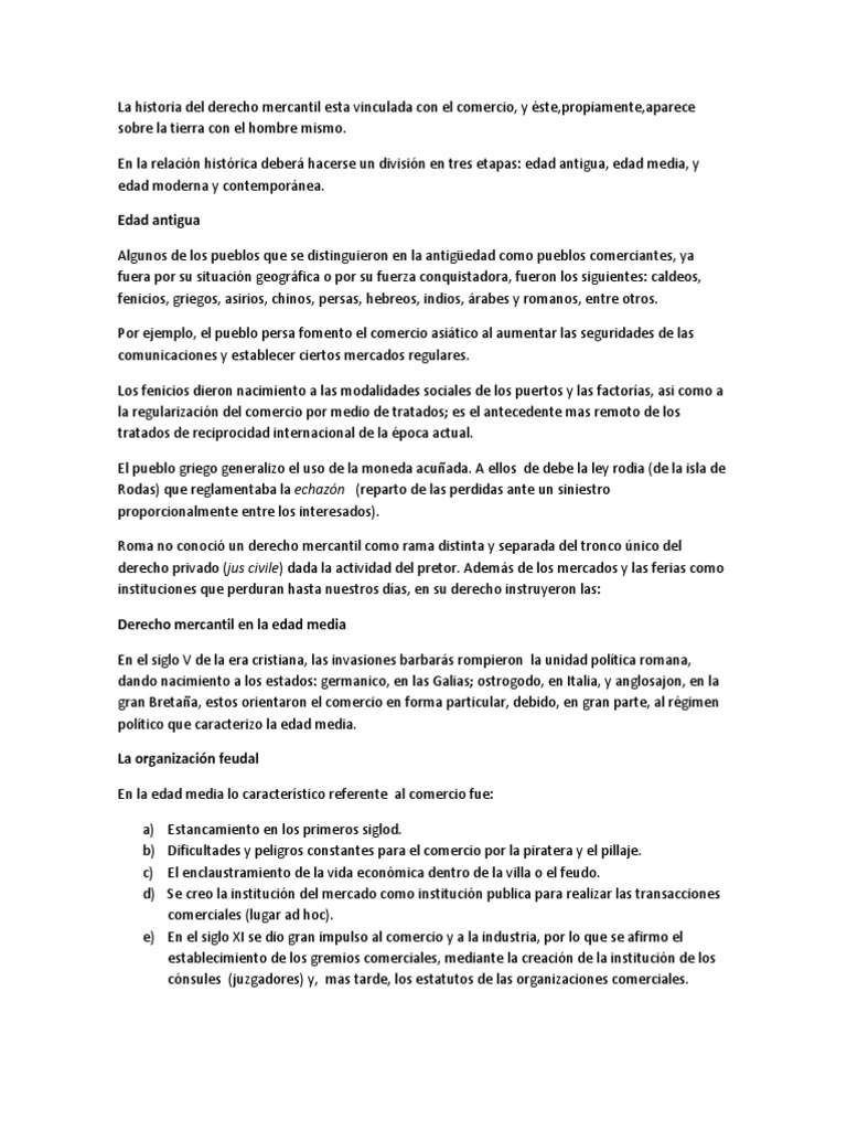 La Historia Del Derecho Mercantil Esta Vinculada Con El
