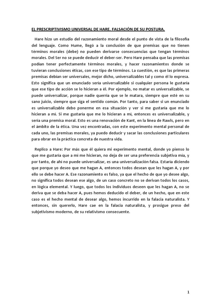 El Prescriptivismo Universal de Hare | PDF