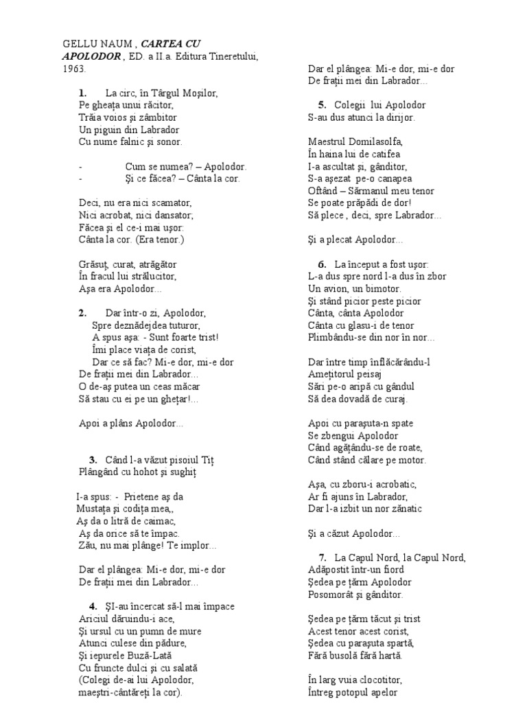 Gellu Naum Cartea Cu Apolodor