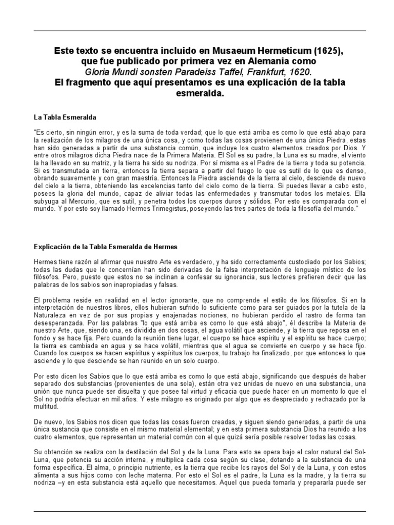 Explicacion de La Tabla de Esmeralda (Musaeum Hermeticum 1625) PDF