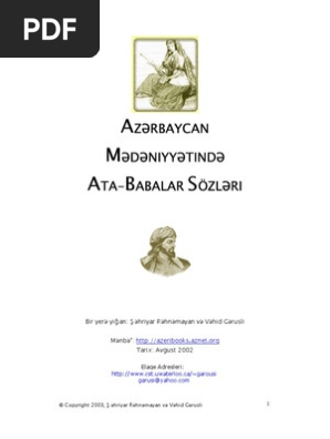 azerbaycan medeniyetinde ata baba sozleri pdf