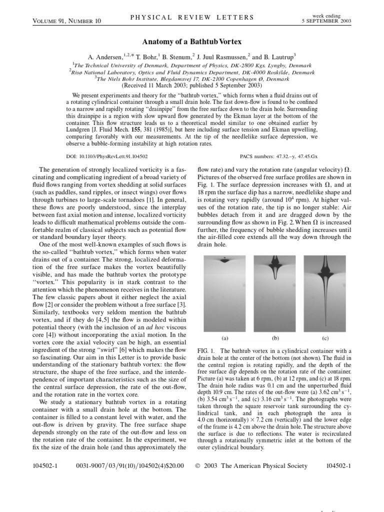 Bathtub Vortex Flow Dynamics | PDF