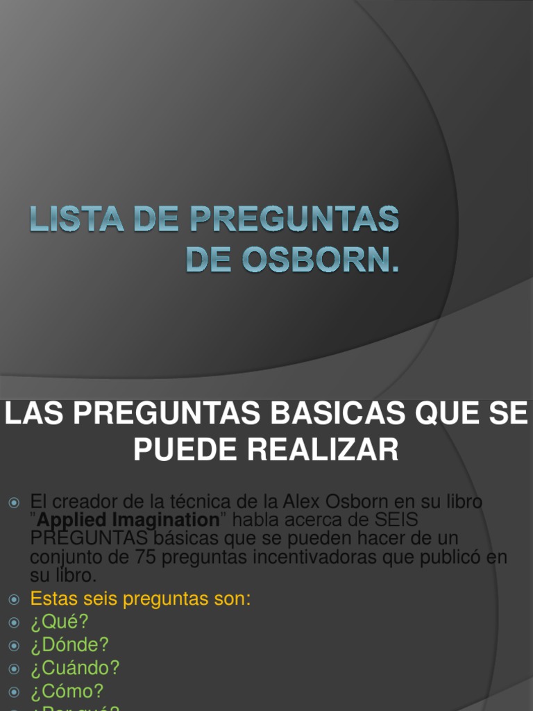 Preguntas Básicas del Método Osborn | PDF | Inalámbrico | Gestión de ...