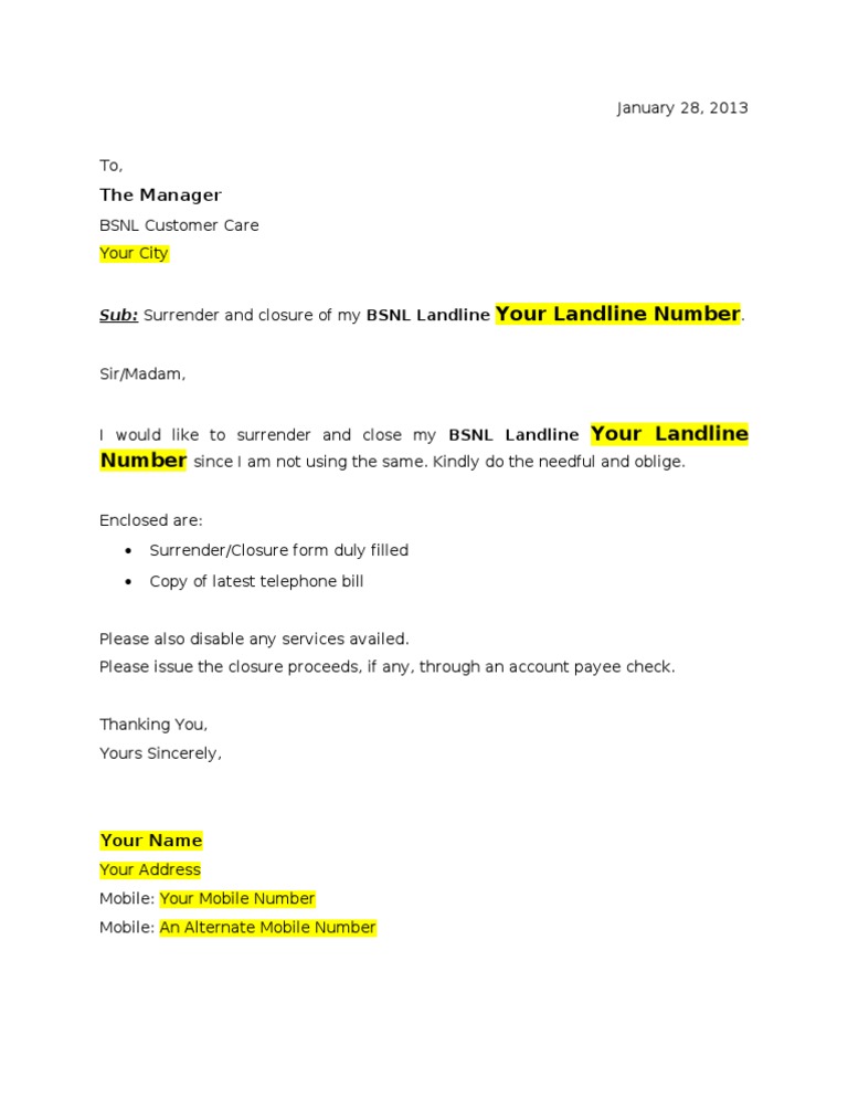 BSNL Broadband closure Application form Access