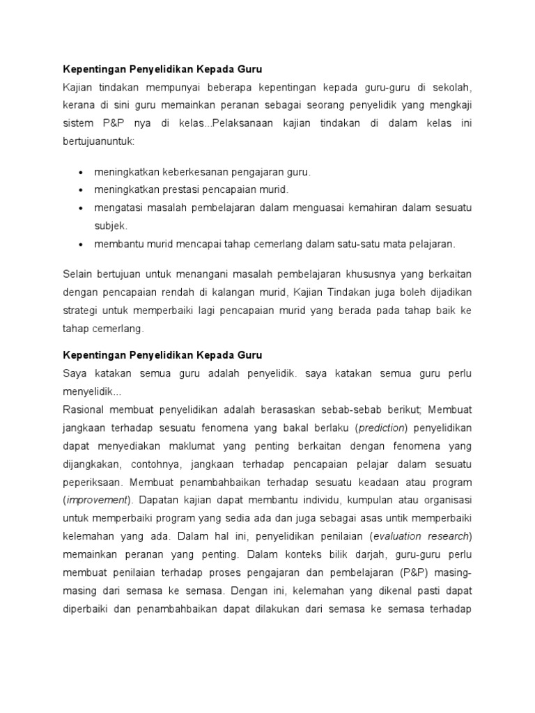 Kajian Tindakan Mempunyai Beberapa Kepentingan Kepada Guru Pdf