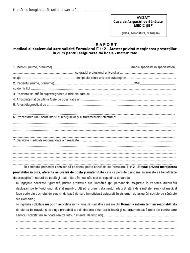 Formular E112 Raport Medical | PDF