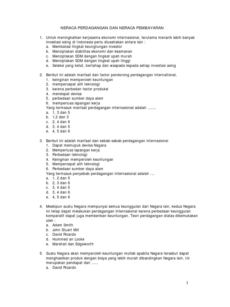 Soal Perdagangan Internasional