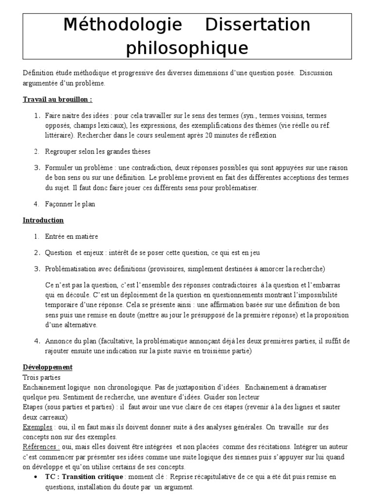 Méthodologie de la dissertation philosophique | PDF | Définition ...