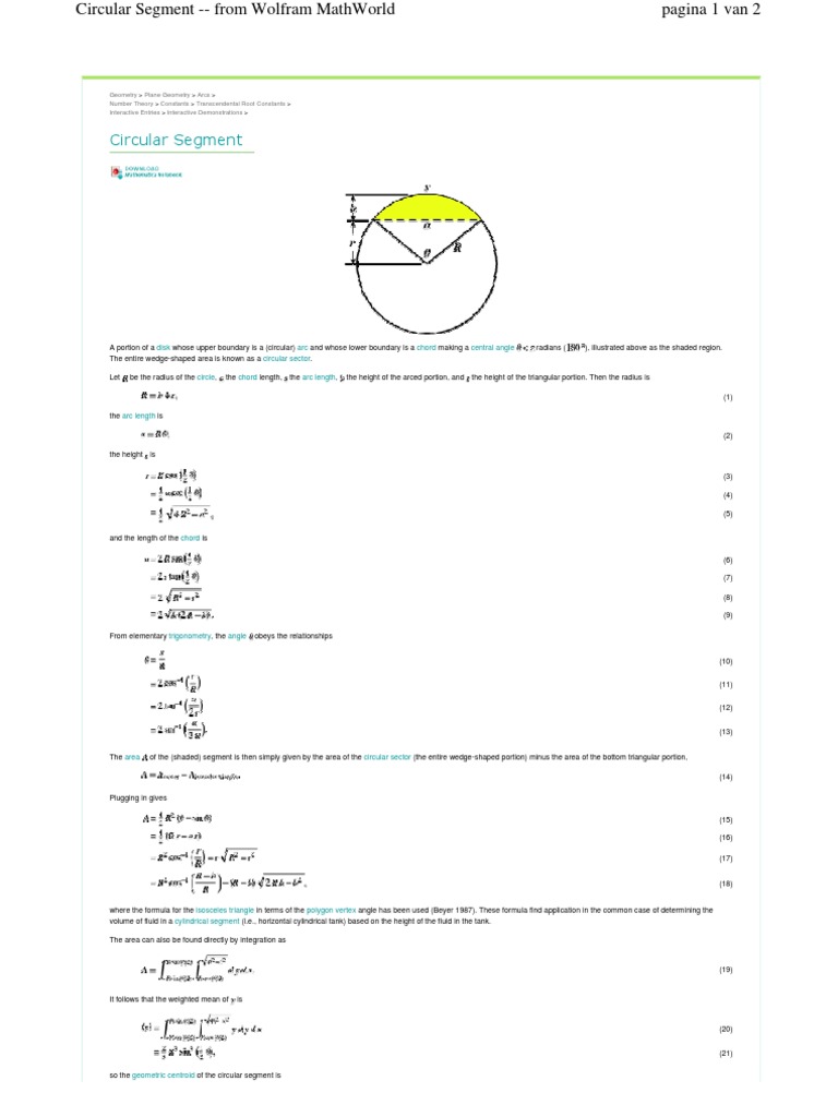 Area and Centroid of Circular Segment | PDF | Area | Triangle