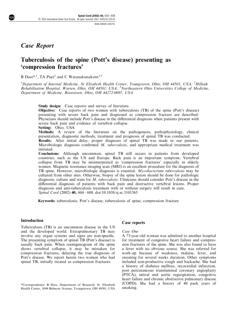 Case Report Tuberculosis of The Spine (Pott's Disease) Presenting As