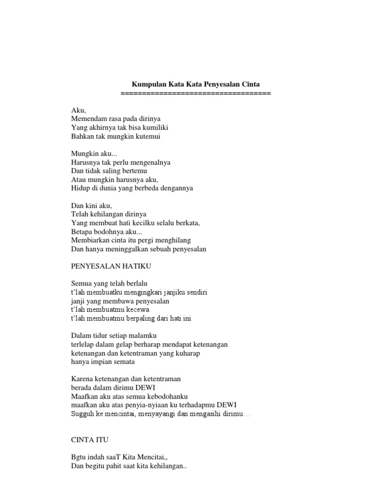 Kata-Kata Penyesalan Cinta yang Menyentuh | PDF | Seni | Puisi