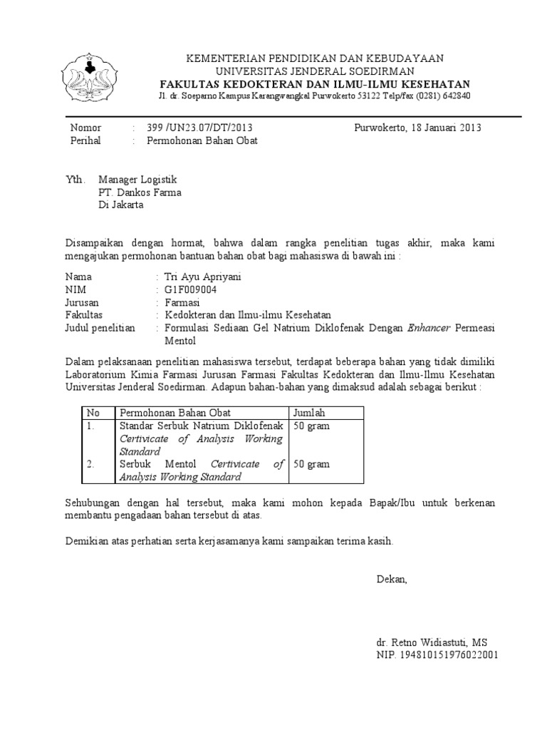 Contoh Surat Mohon Sumbangan Bahan Makmal