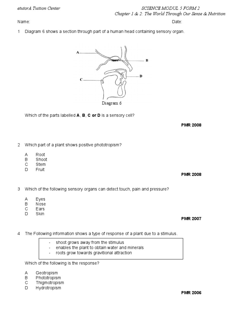 Soalan sains tingkatan 1 bab 1  Stimulus (Physiology 