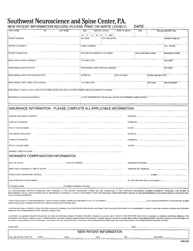 DR Wayne Paullus New Patient Packet | PDF | Pain | Clinical Medicine