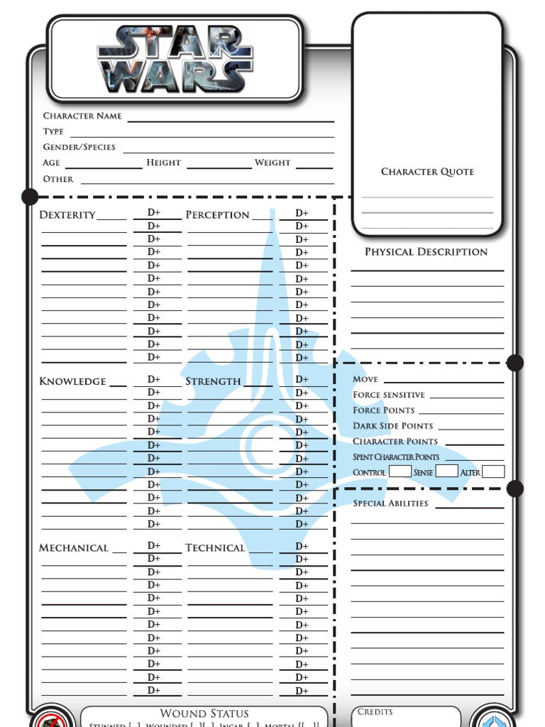 Star Wars Ffg Form Fillable Character Sheet - Printable Forms Free Online