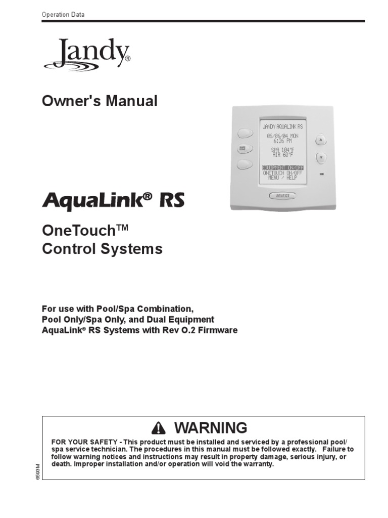 Jandy Aqualink RS Owners Manual Hyperthermia Hvac
