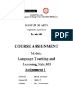 Course Assignment: Language Teaching and Learning Style 683 Assignment 1