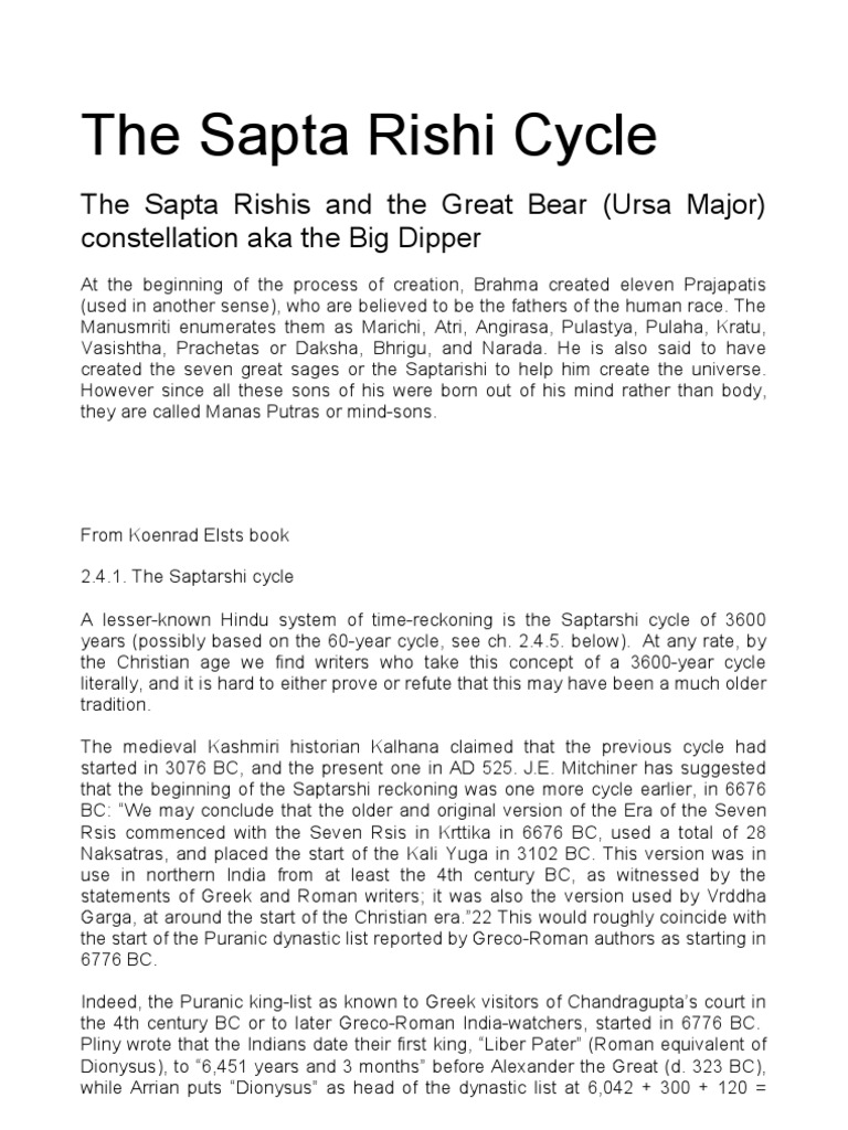 The Sapta Rishi Cycle | PDF | Hindu Literature | Hindu Mythology