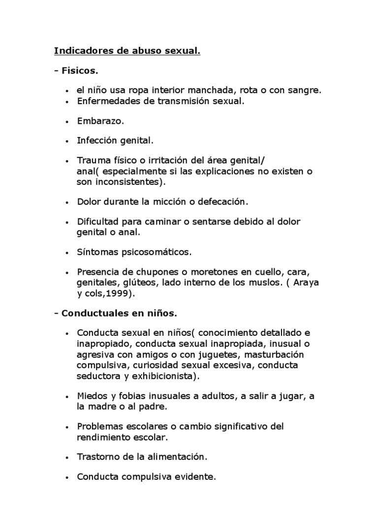 Indicadores de abuso sexual infantil | PDF | Adultos | Abuso sexual