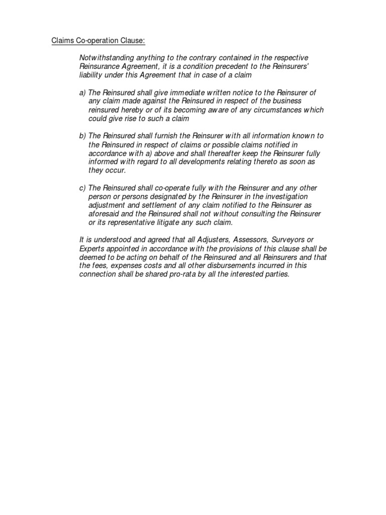 NMA 2737 Claims Co-operation Clause | PDF