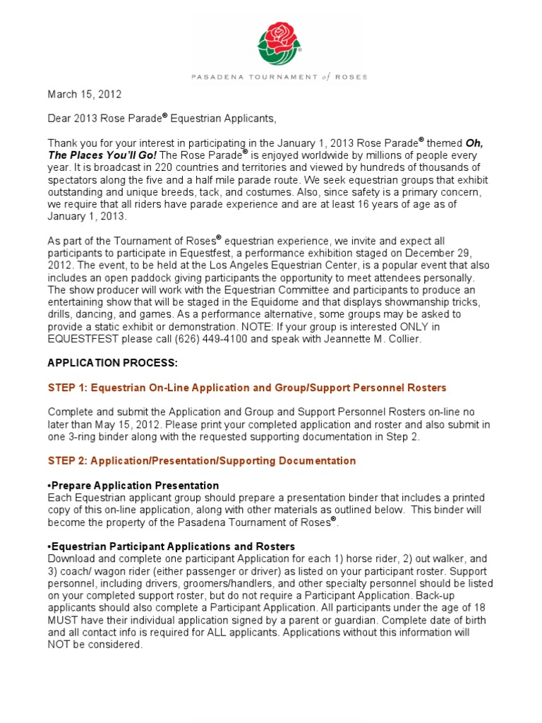 The Places You'll Go! The Rose Parade: Application Process | PDF ...
