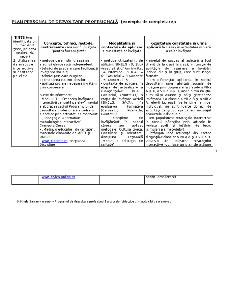 Plan Personal de Dezvoltare  PDF