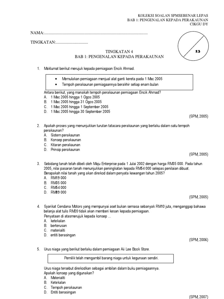 Contoh Soalan Prinsip Perakaunan Spm Kertas 2 Akaunsmart