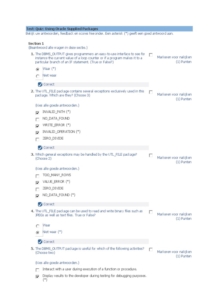 Oracle Supplied Packages Quiz Answers | PDF | Computers
