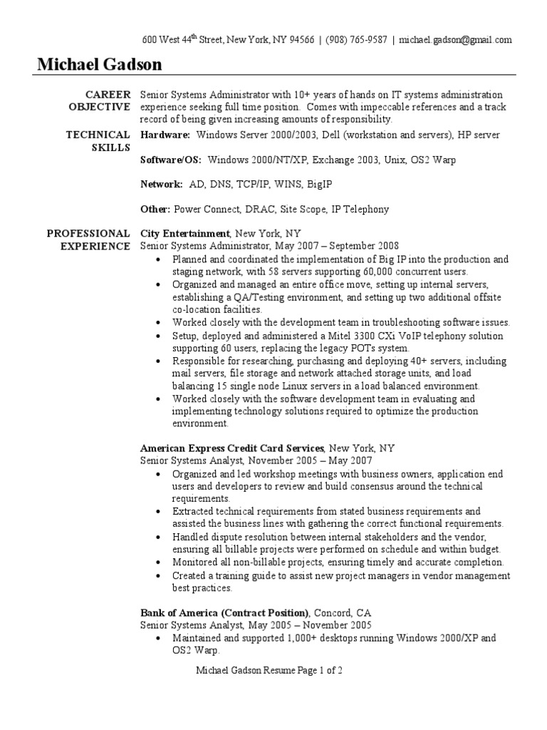 Senior Systems Administrator Resume | PDF | Windows 2000 | System ...