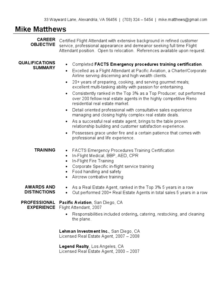 flight attendant resume intro