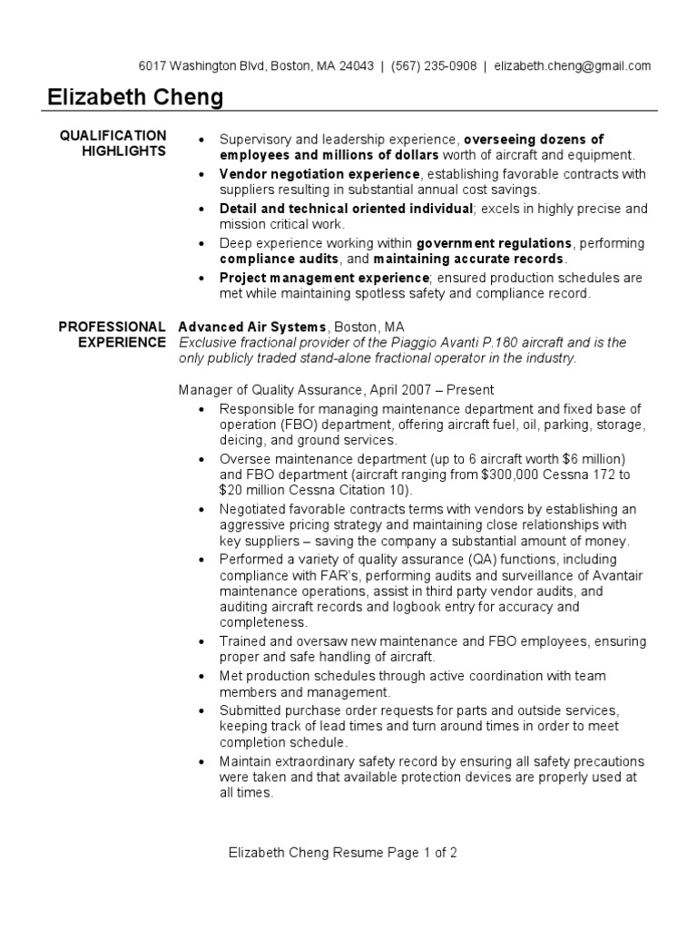 Quality Assurance Manager Resume Sample | Quality ...