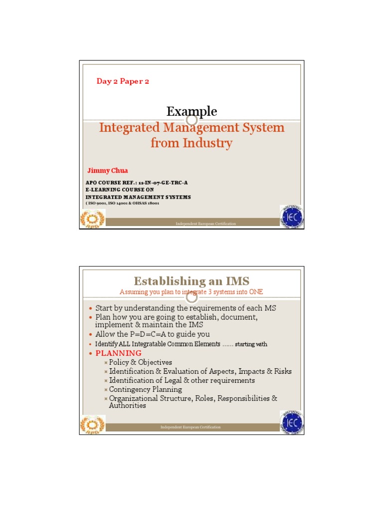 Integrated Management System From Industry: Example | PDF